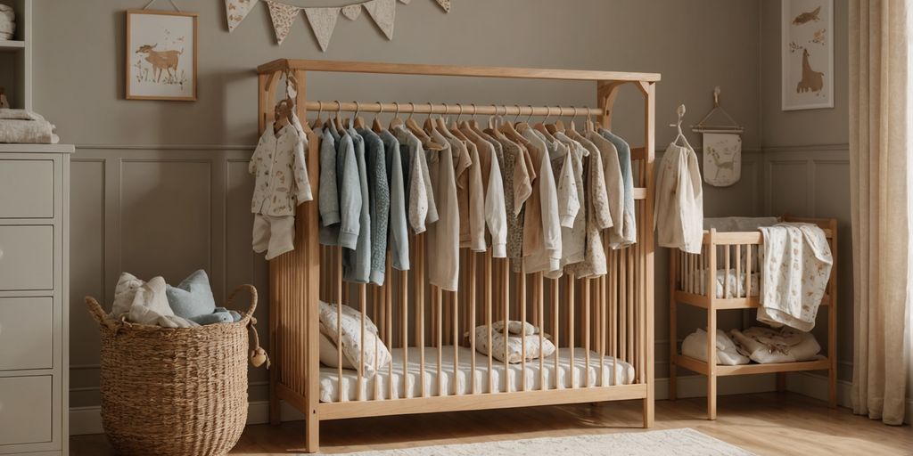 Handmade baby clothes in a cozy nursery.