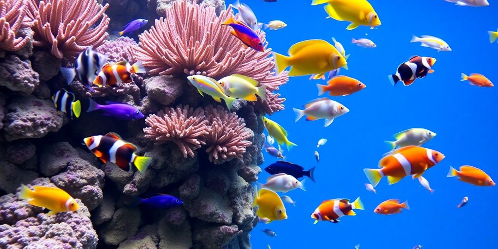 色彩斑斓的珊瑚礁安全盐水鱼在珊瑚水族箱中。