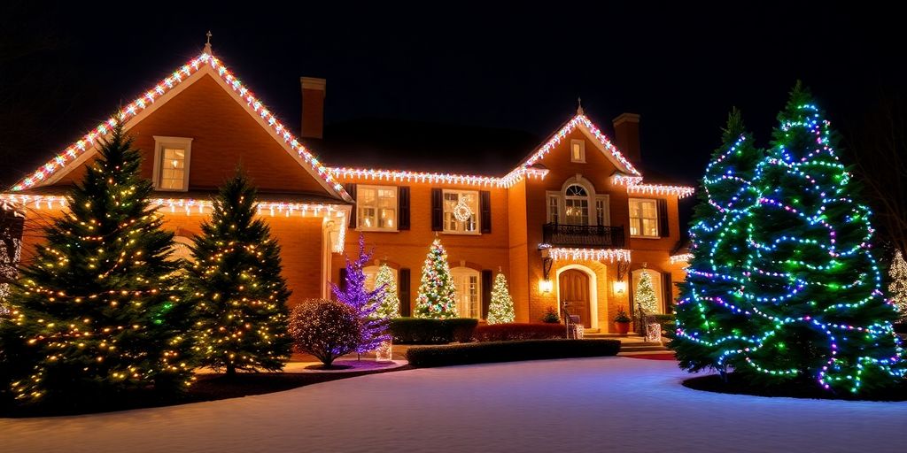 Ladue home with bright Christmas lights