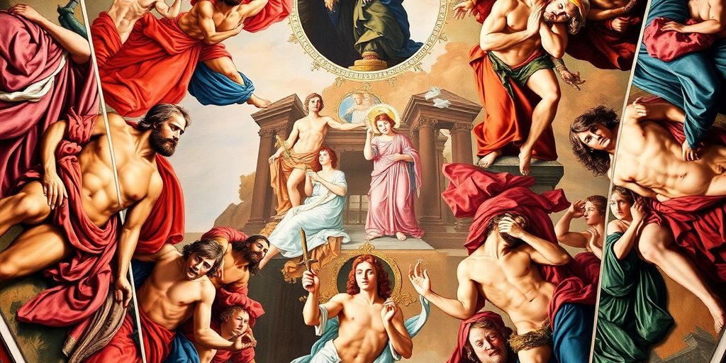 Close-up of Michelangelo's Sistine Chapel ceiling artwork.