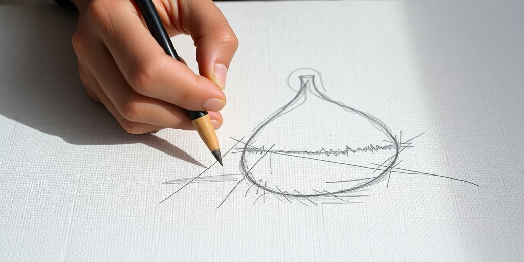 Artist's hands sketching on a canvas.