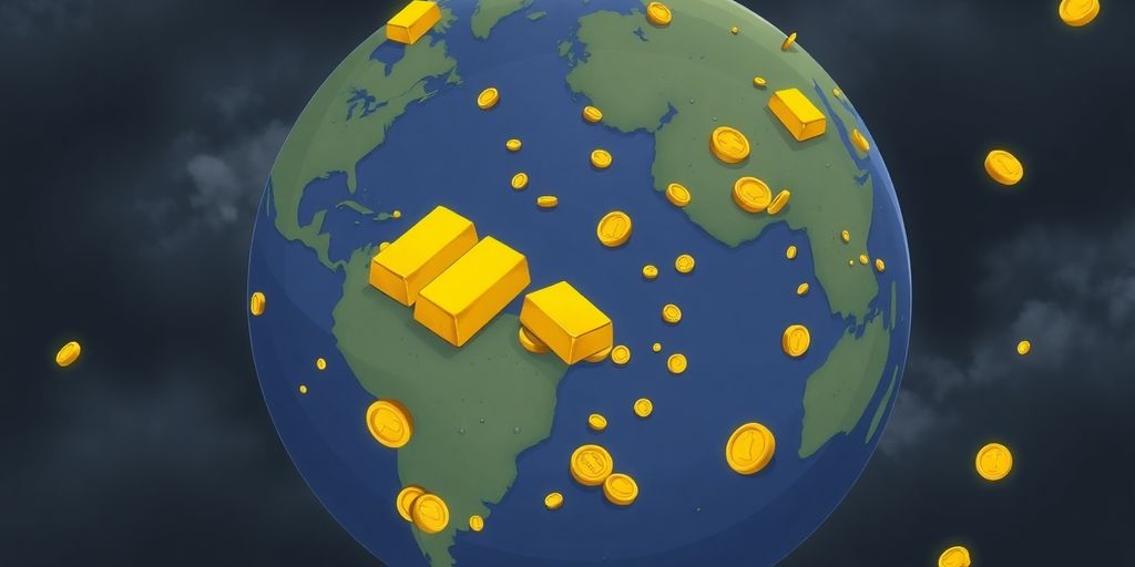 Globe avec des lingots et pièces d'or