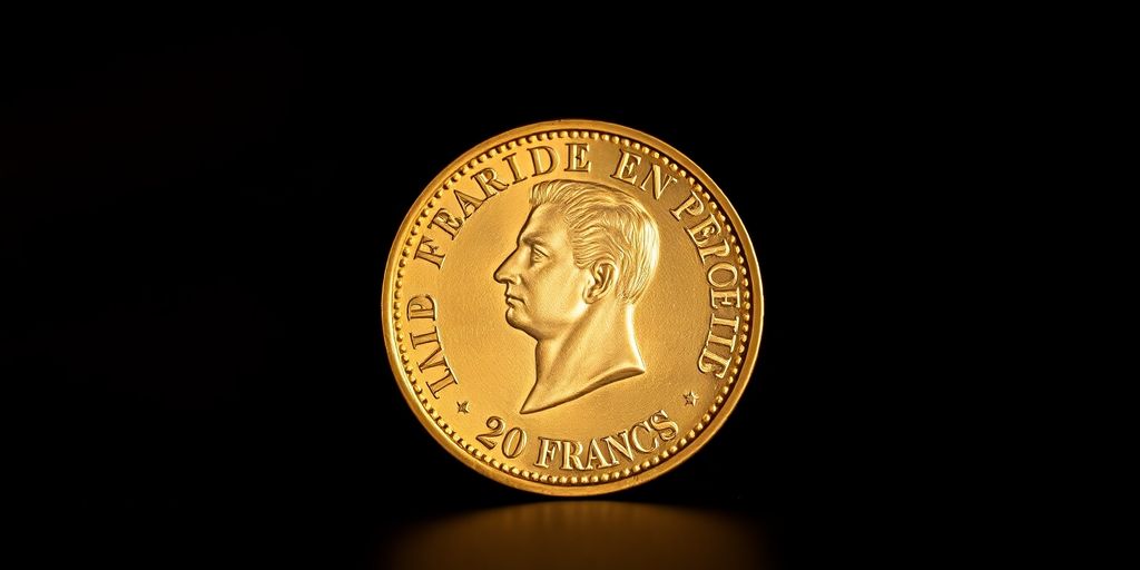 Pièce Napoléon or brillante sur fond sombre.