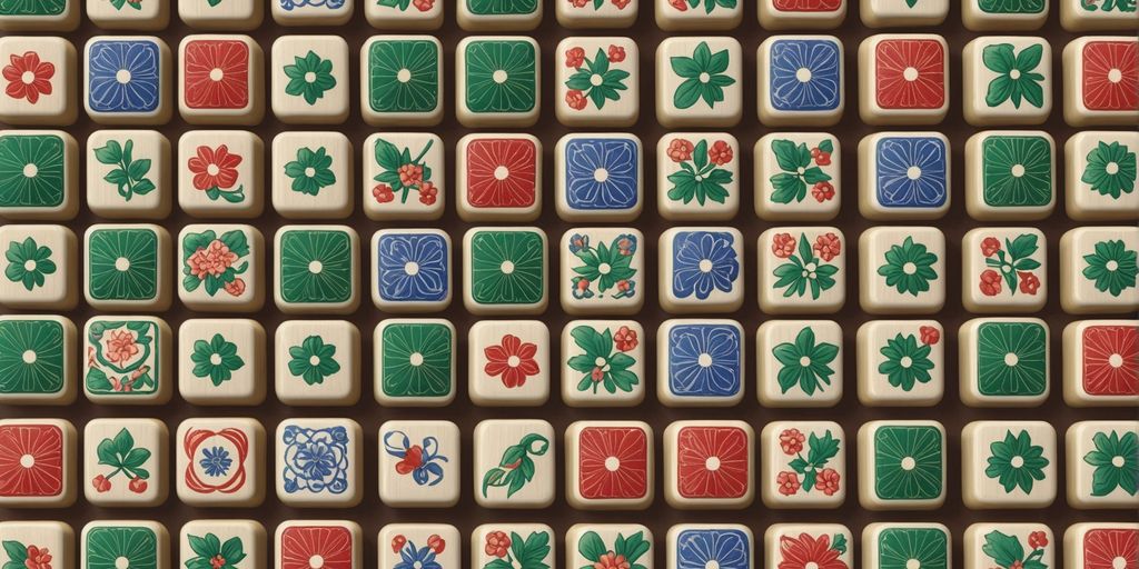 Colorful Mahjong tiles arranged on a wooden surface.