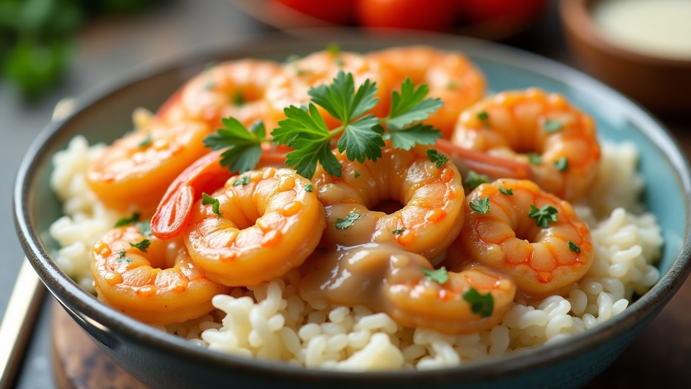 Prato de strogonoff de camarão com arroz