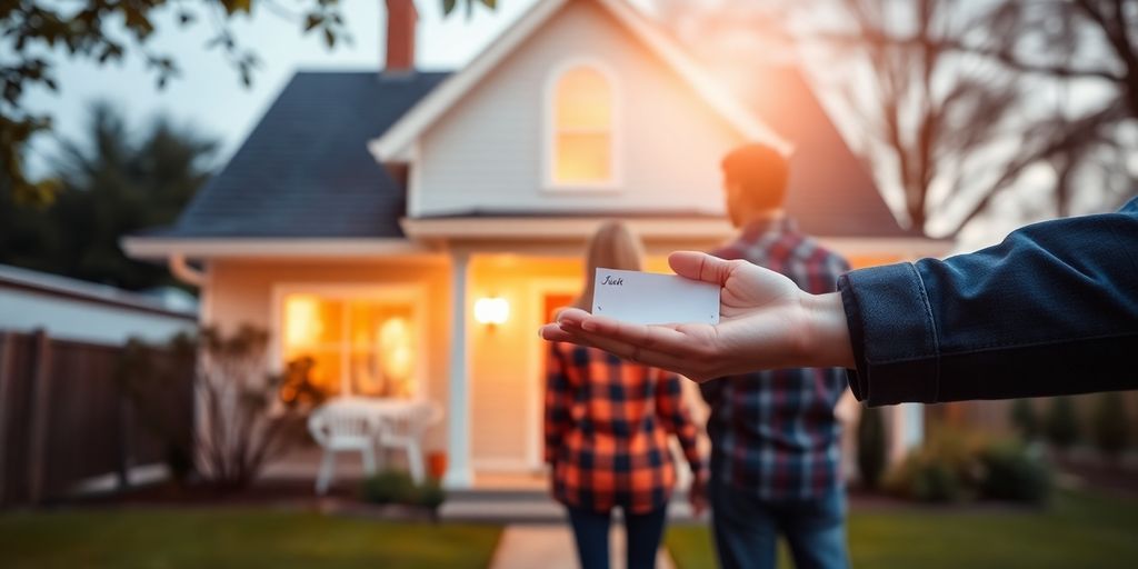 Couple looking at a house with a down payment.