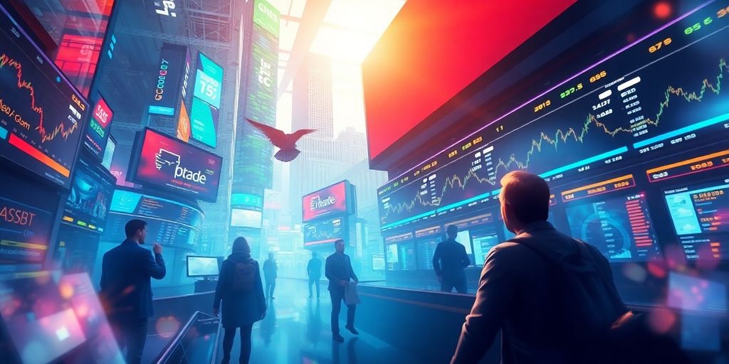 Trading dashboard with vibrant market activity.