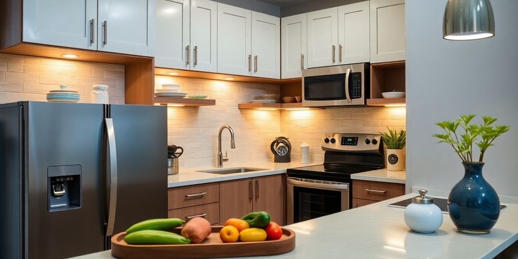 Modern and elegant kitchen in a rental space.