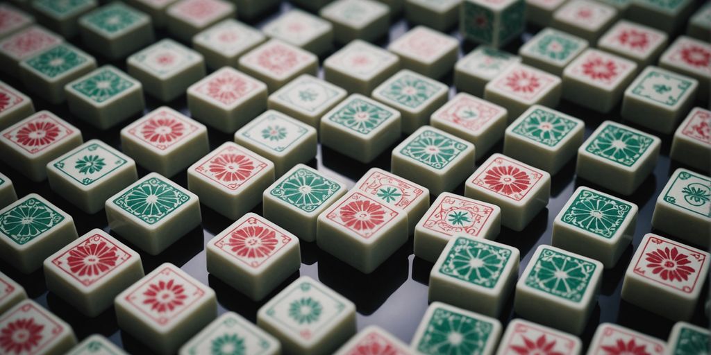 Close-up of intricately designed Viewfinder Mahjong tiles.