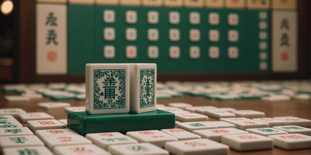 East Wind tile with Mahjong set in background