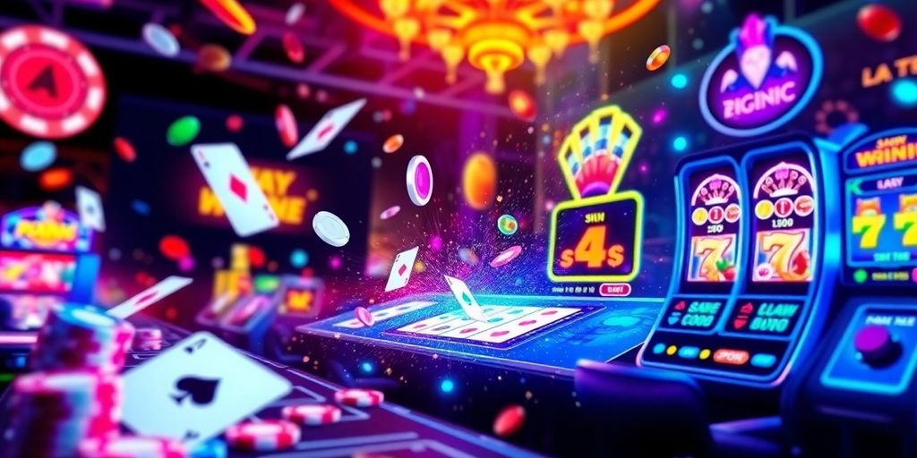 Digital casino scene featuring interactive games and virtual elements.