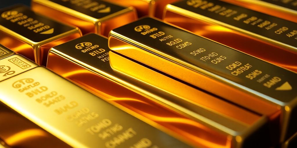 Lingots d'or brillant sous la lumière.