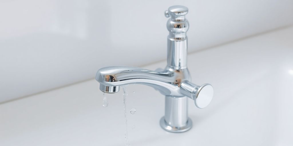 Shiny chrome faucet in modern kitchen sink.