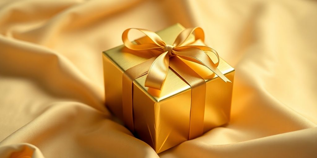 Coffret doré sur tissu, symbolisant une donation précieuse.