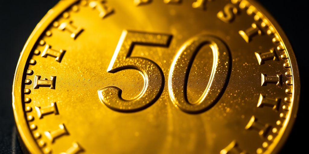Une pièce d'or mexicaine de 50 pesos luisante.