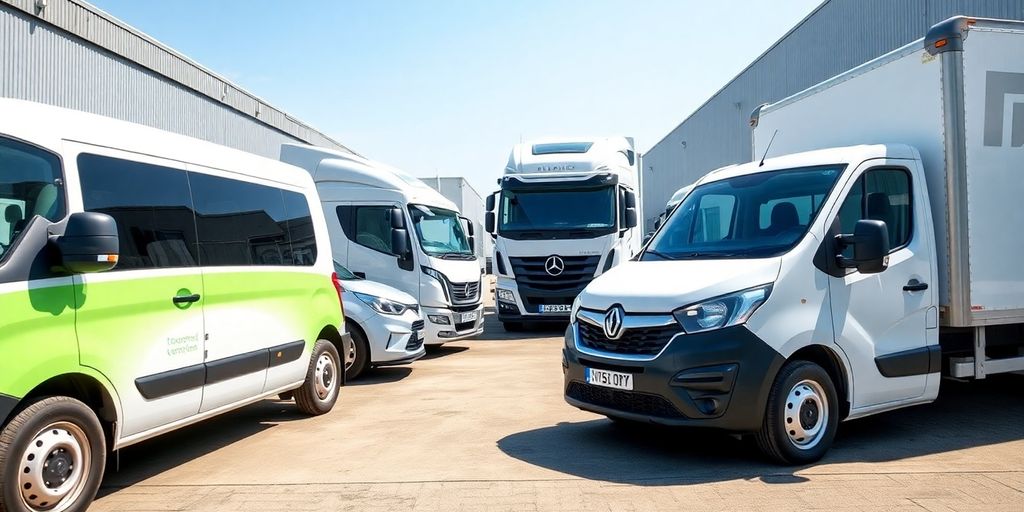 Electric and diesel vehicles parked side-by-side.