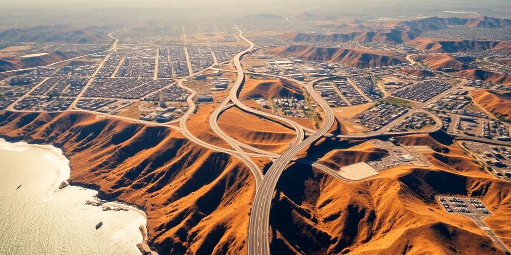 California map with highways and city landmarks