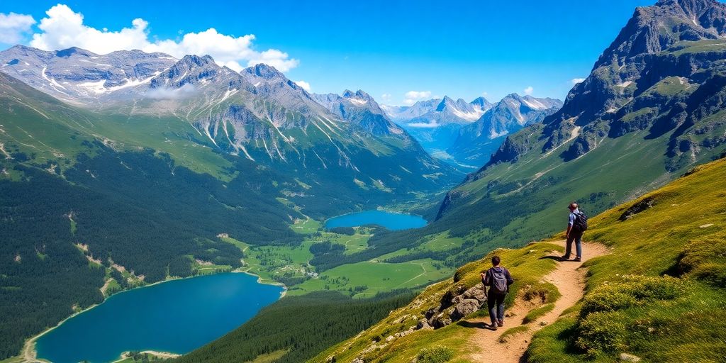 Schöne Landschaft mit Bergen und Seen in Südtirol.