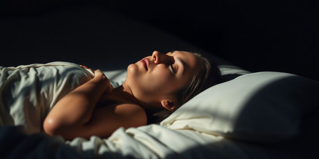 Serene person sleeping peacefully in a comfortable bed.