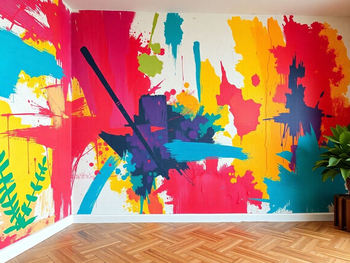 Perete viu cu artă murală colorată