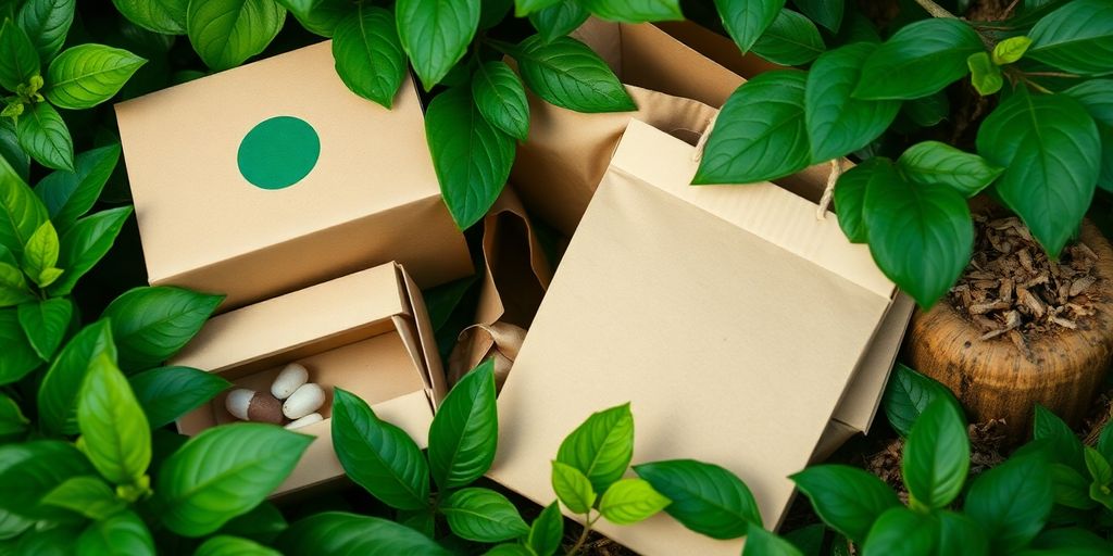 Biodegradable packaging in a natural setting.