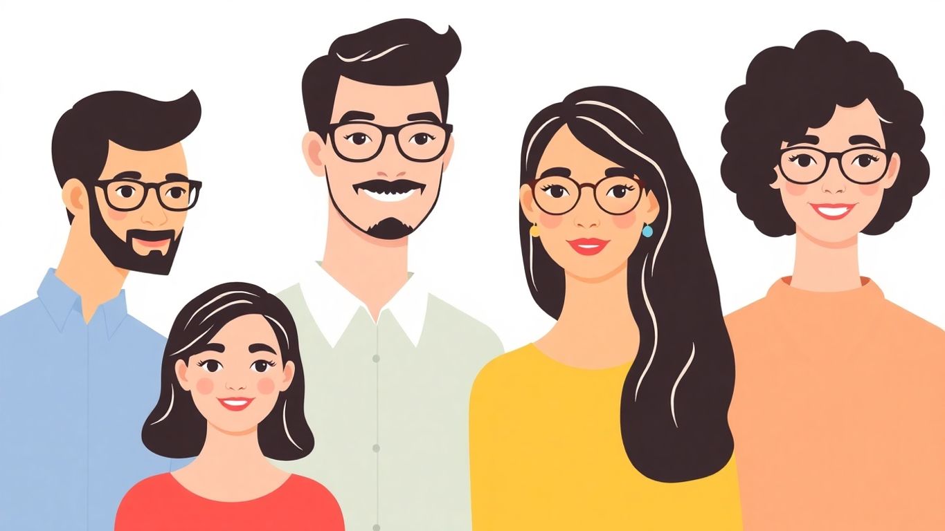 Illustrasjon av forskjellige personas i markedsføring.