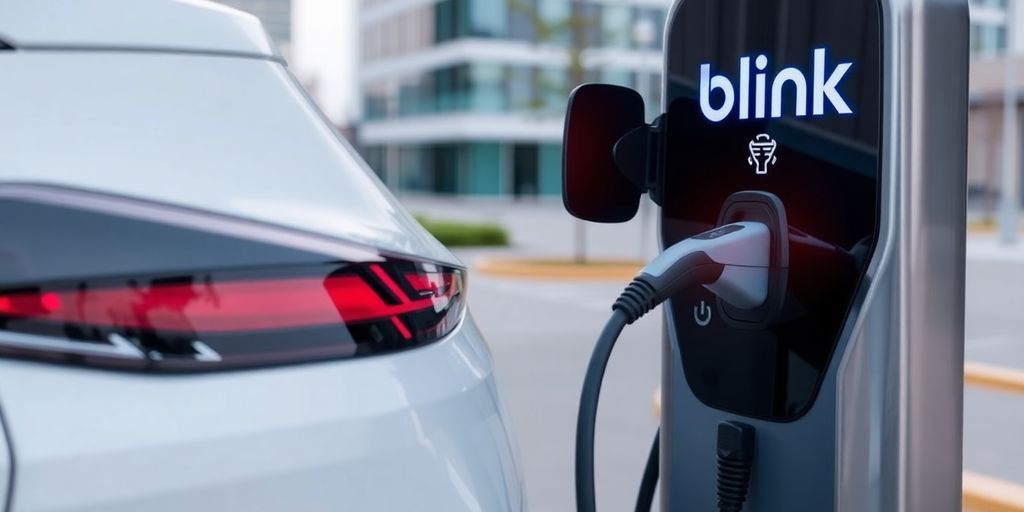 Electric car charging at a Blink station.