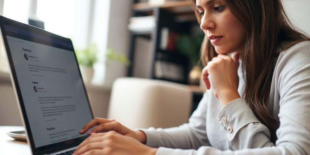 Person analyzing online reviews on a laptop.