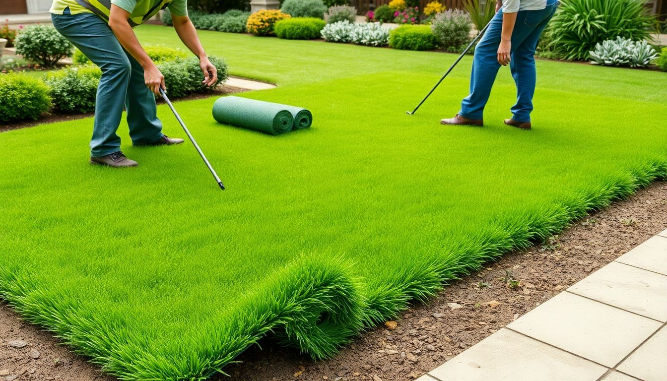 Freshly laid turf in a vibrant garden setting.