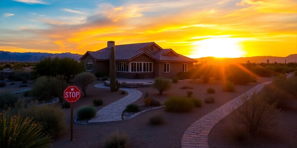 A house in Mesquite, NV with a sunset backdrop.