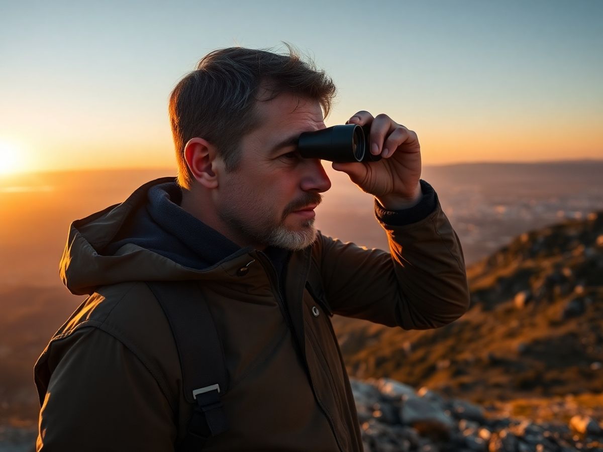 Homme analysant des positions avec des jumelles