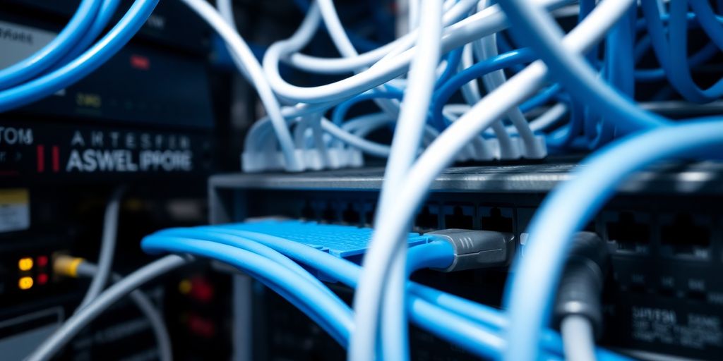 Detailed network setup with routers and security devices.