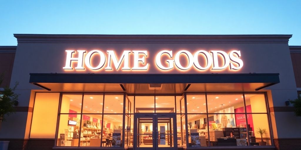 Home Goods store exterior with bright lighting.