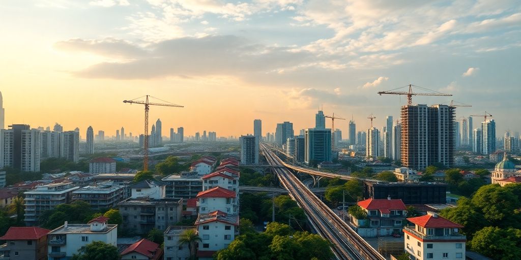 Bangkok skyline with BTS stations and developing properties.