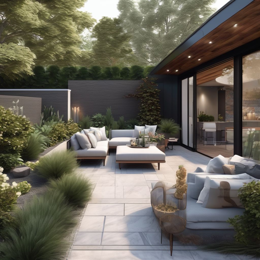 modern outdoor living space with textured landscape design