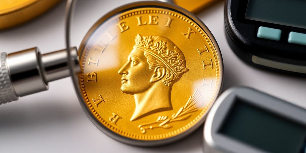 Pièce de Napoléon en or avec outils d'évaluation.