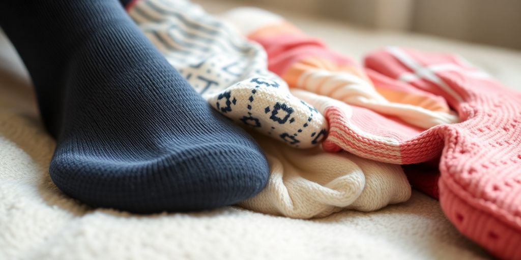 Colorful cotton diabetic socks on a soft surface.