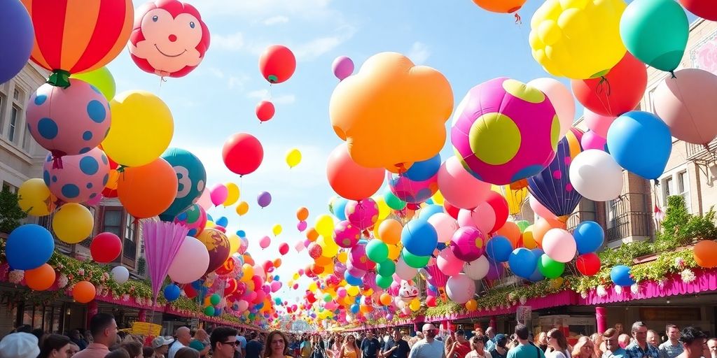 Colorful parade balloons in a festive outdoor event.