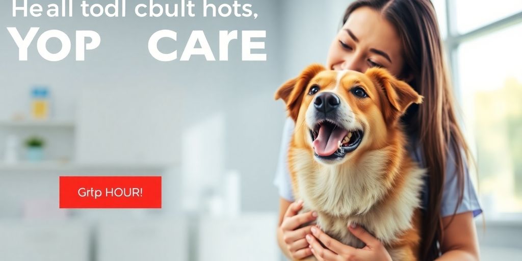 Veterinario cuidando a un perro feliz en clínica.