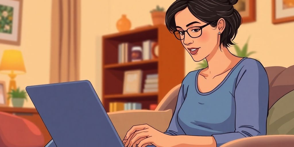 Mom working on laptop at home