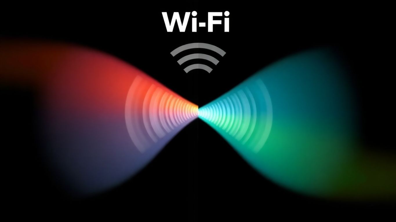 Ondas de Wi-Fi em cores diferentes, uma mais larga e outra mais estreita.