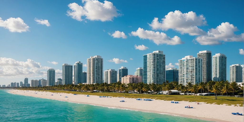 Miami Beach beachfront properties and palm trees