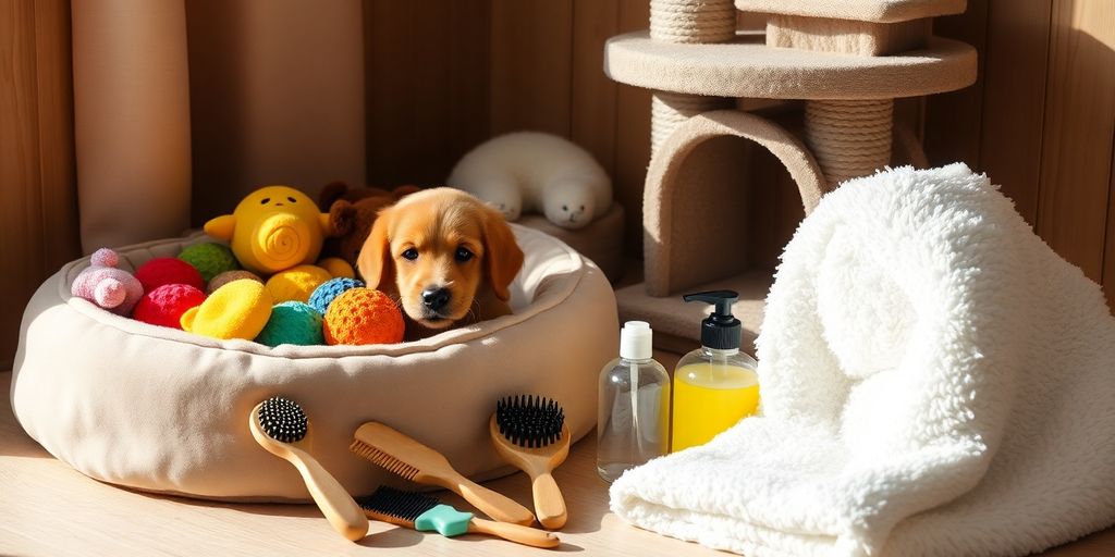 Pet supplies, dog bed, cat tree, grooming tools
