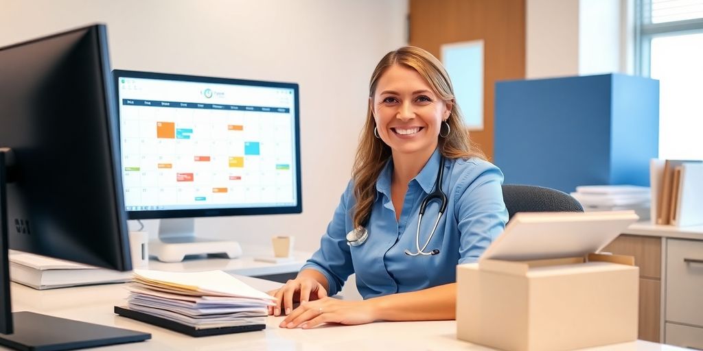 Medical office administrator scheduling patient appointments.
