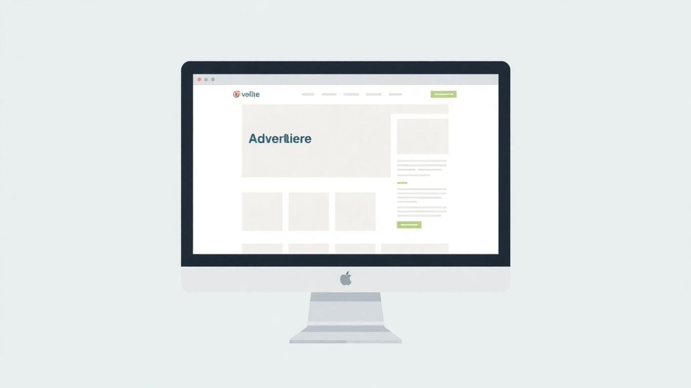 Illustrasjon av dataskjerm med nettside og annonser.