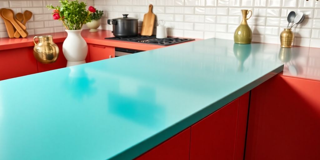 Vibrant painted countertop in a stylish kitchen setting.