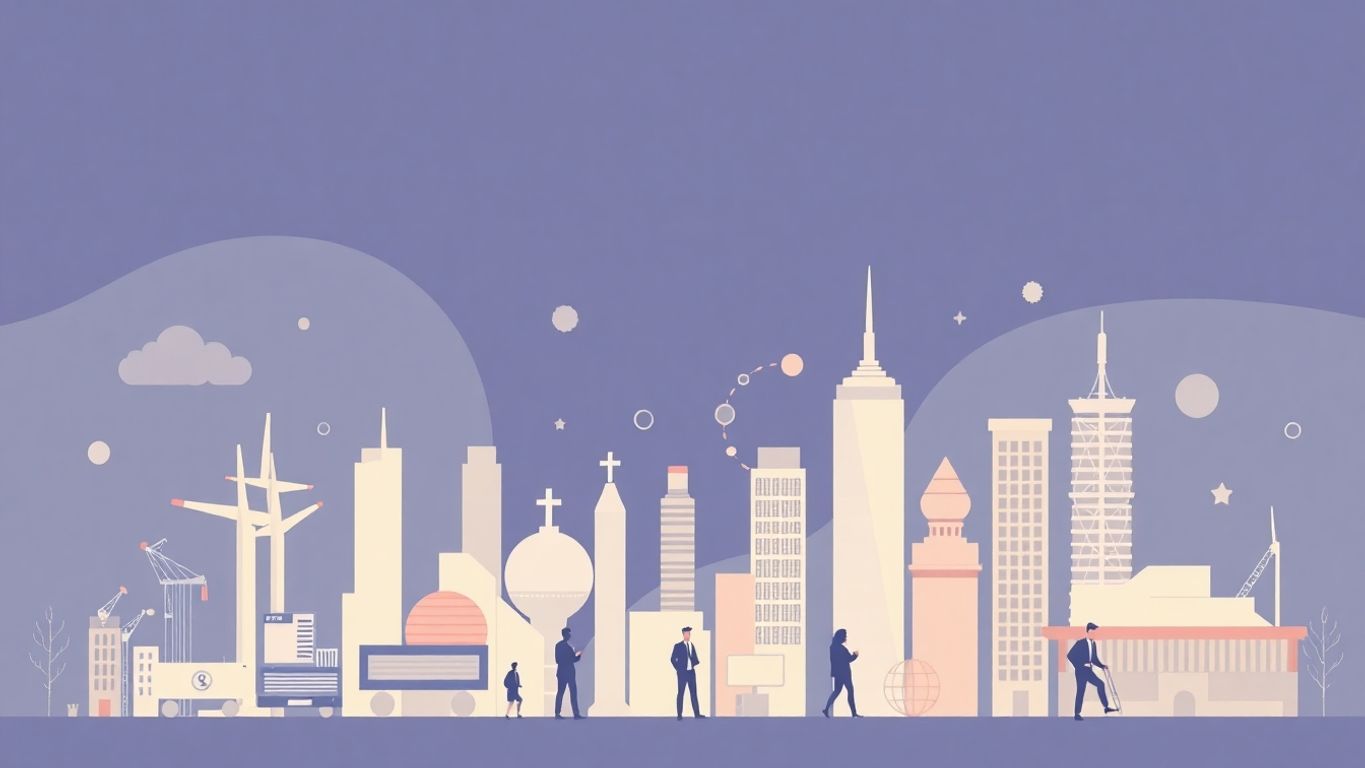 Moderne illustrasjon av digital transformasjon i bransjer.