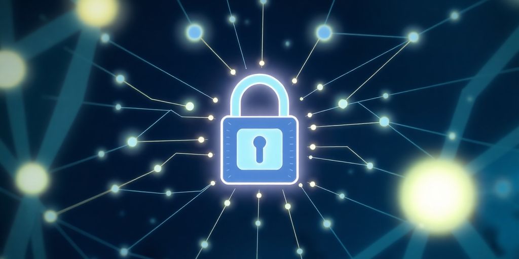 Digital padlock, glowing lines