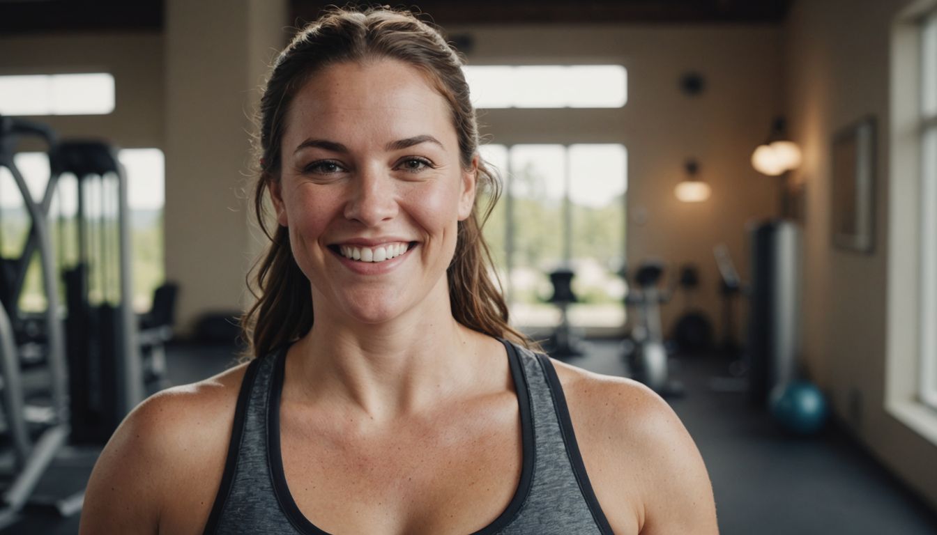 Whitney Thore in workout gear, showing weight loss progress.