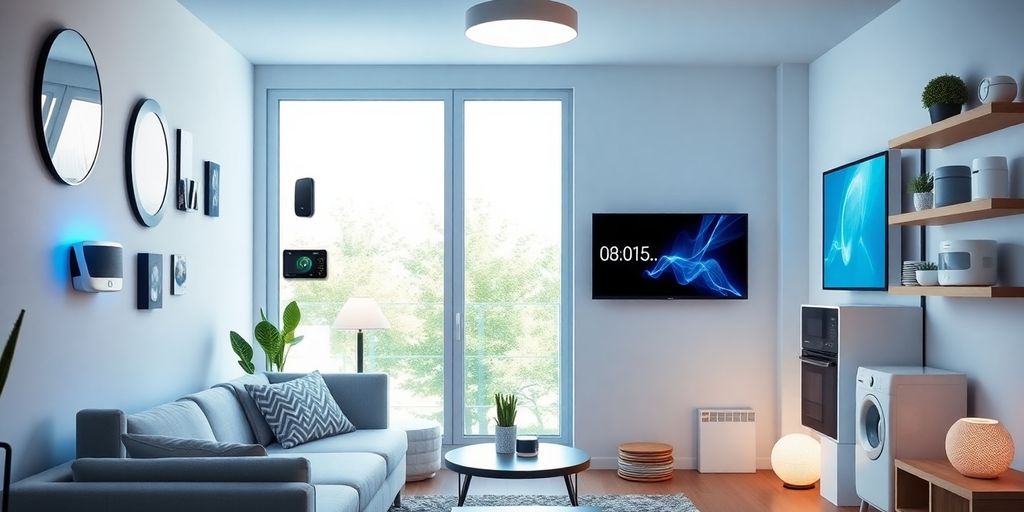 Moderne smarte Geräte im Wohnzimmer.